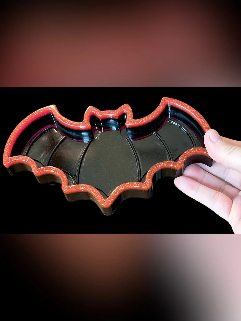 Handmade Resin Glitter Bat Trinket Tray Pink + Black